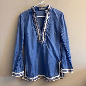 Tory Burch Tunic Blue White Embroidered Size 4